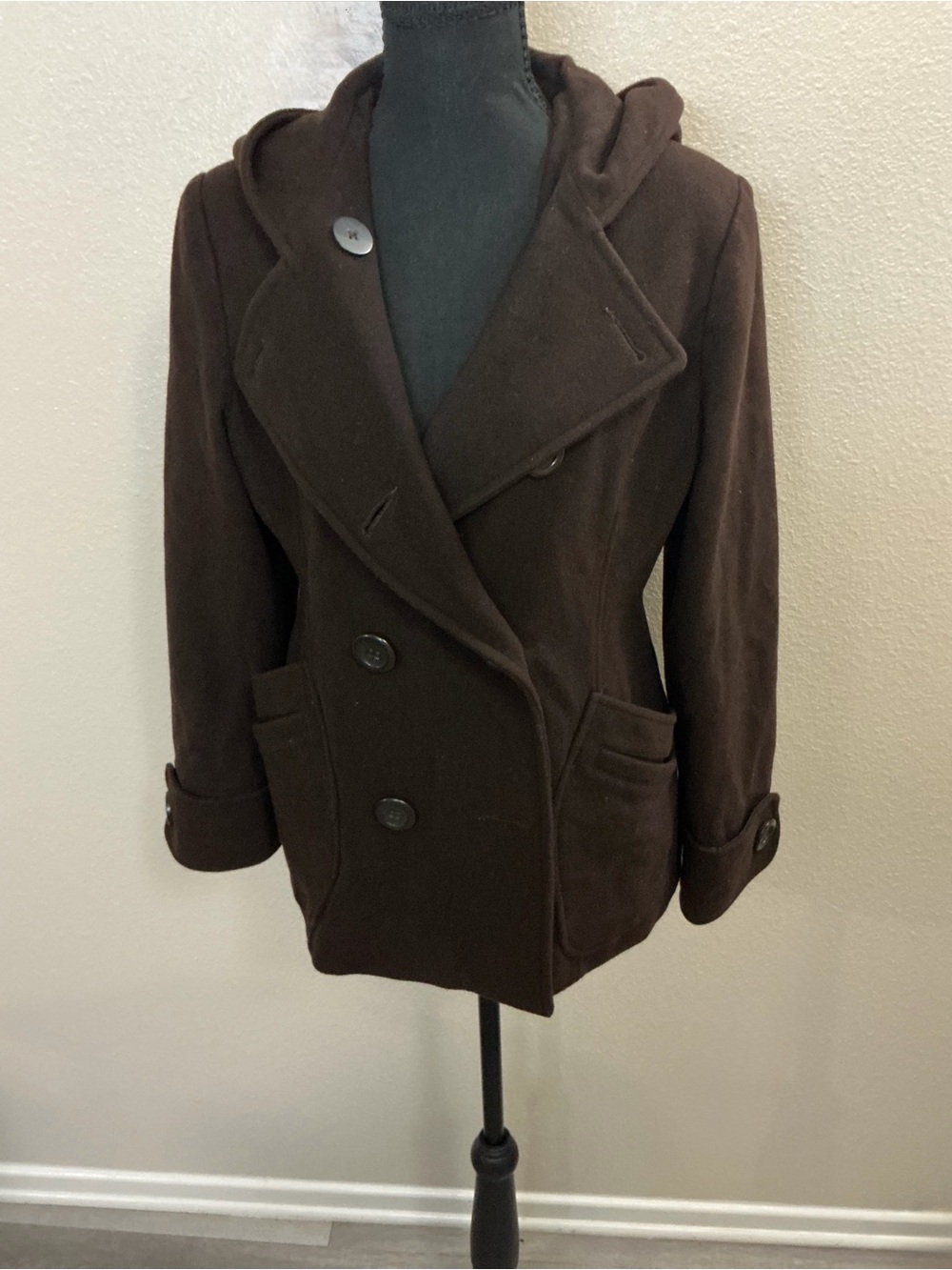 Jennifer Lopez Brown Hooded Double-Breasted Peacoat